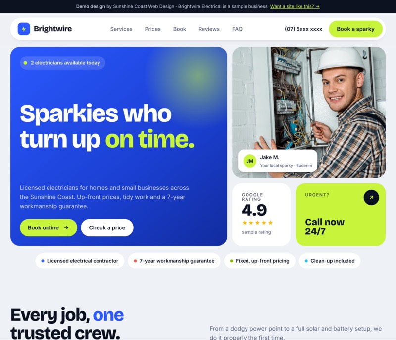 Brightwire Electrical demo website design